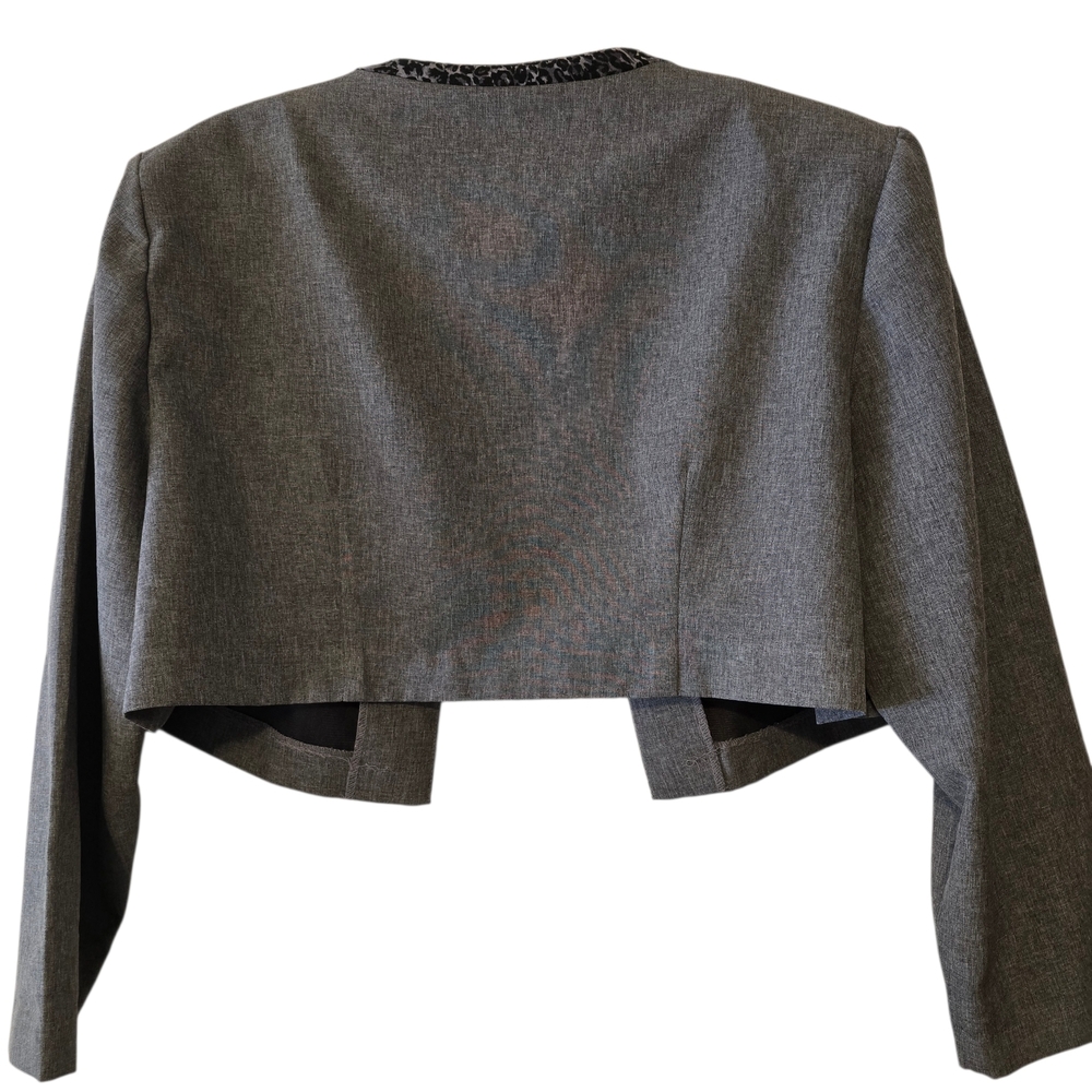 Vintage Black Gray Leopard Print Cropped Blazer with Shoulder Pads - Picture 5 of 9